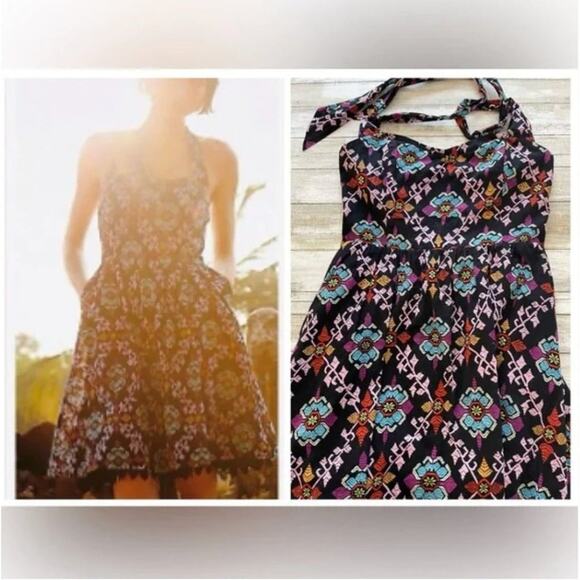 Anthropologie Edme & Esyllte Women’s S Floral Print Dress Halter Lined Flare 50' - Picture 1 of 12